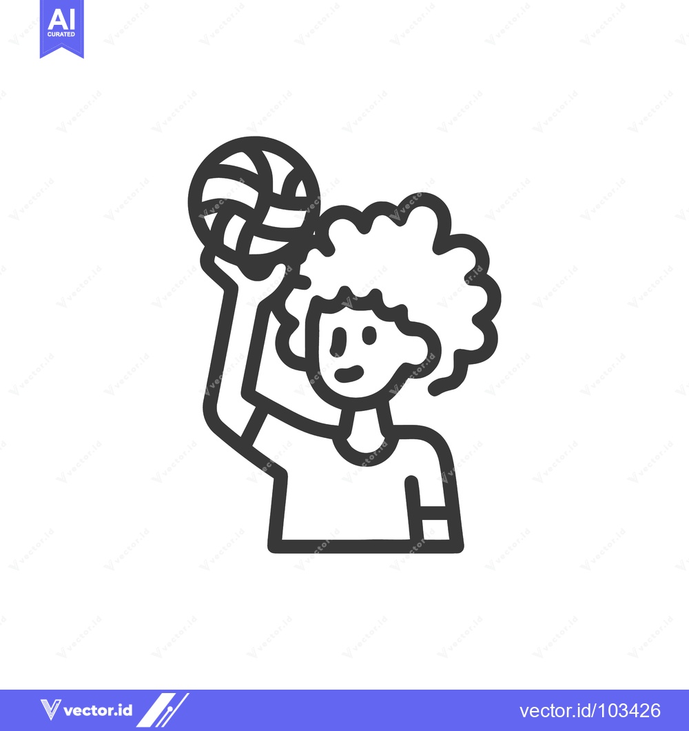 Premium Vector dari Minimalist line icon of a curly-haired person holding a volleyball, re