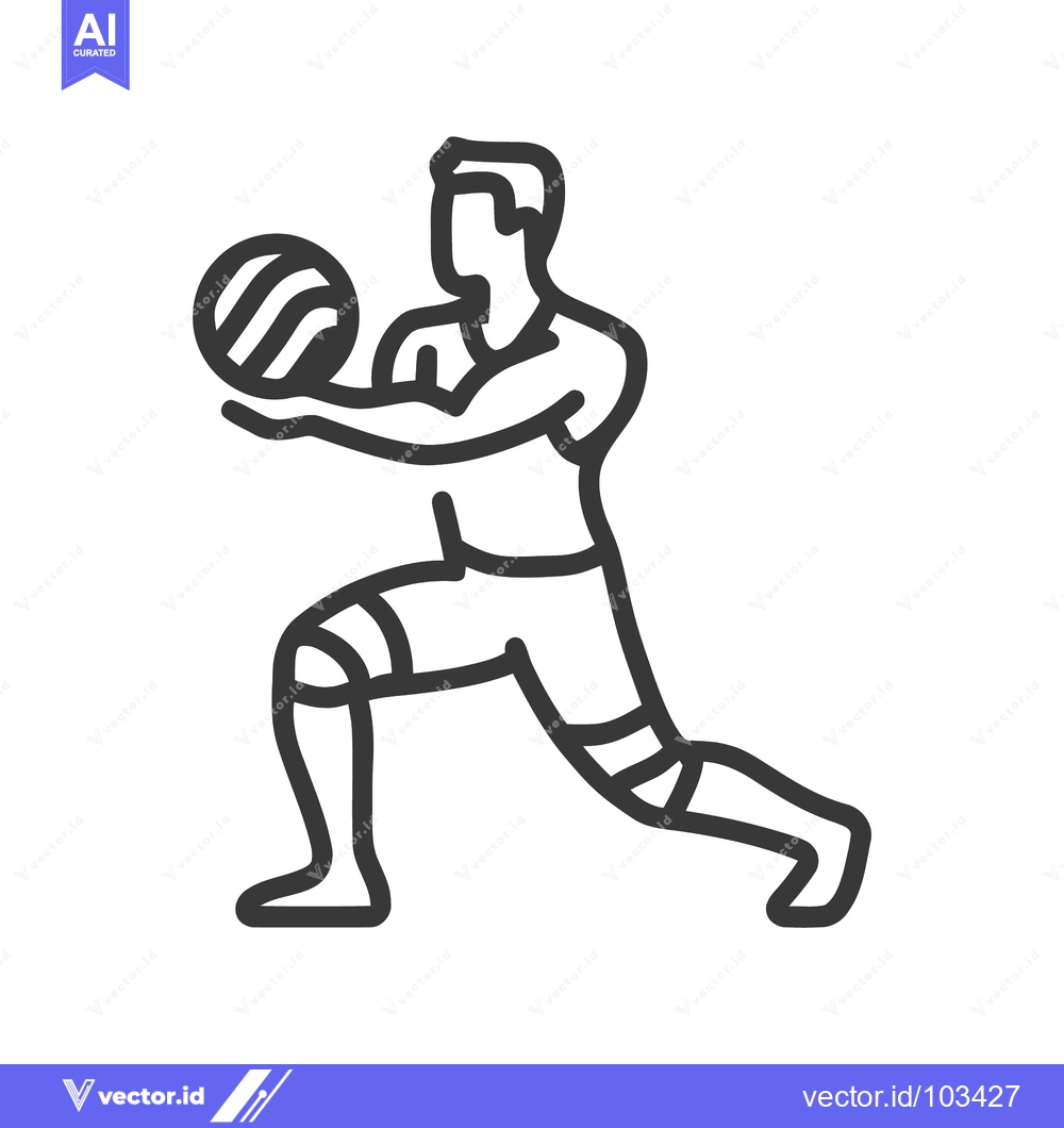 Premium Vector of Dynamic Volleyball Player in Lunge Pose, Bold Outline Vector Icon