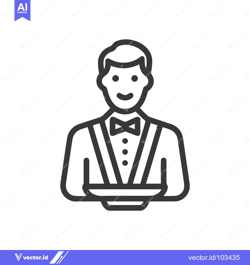 Premium Vector of Friendly Waiter with Bow Tie, a Minimalist Line Art Icon for Restauran