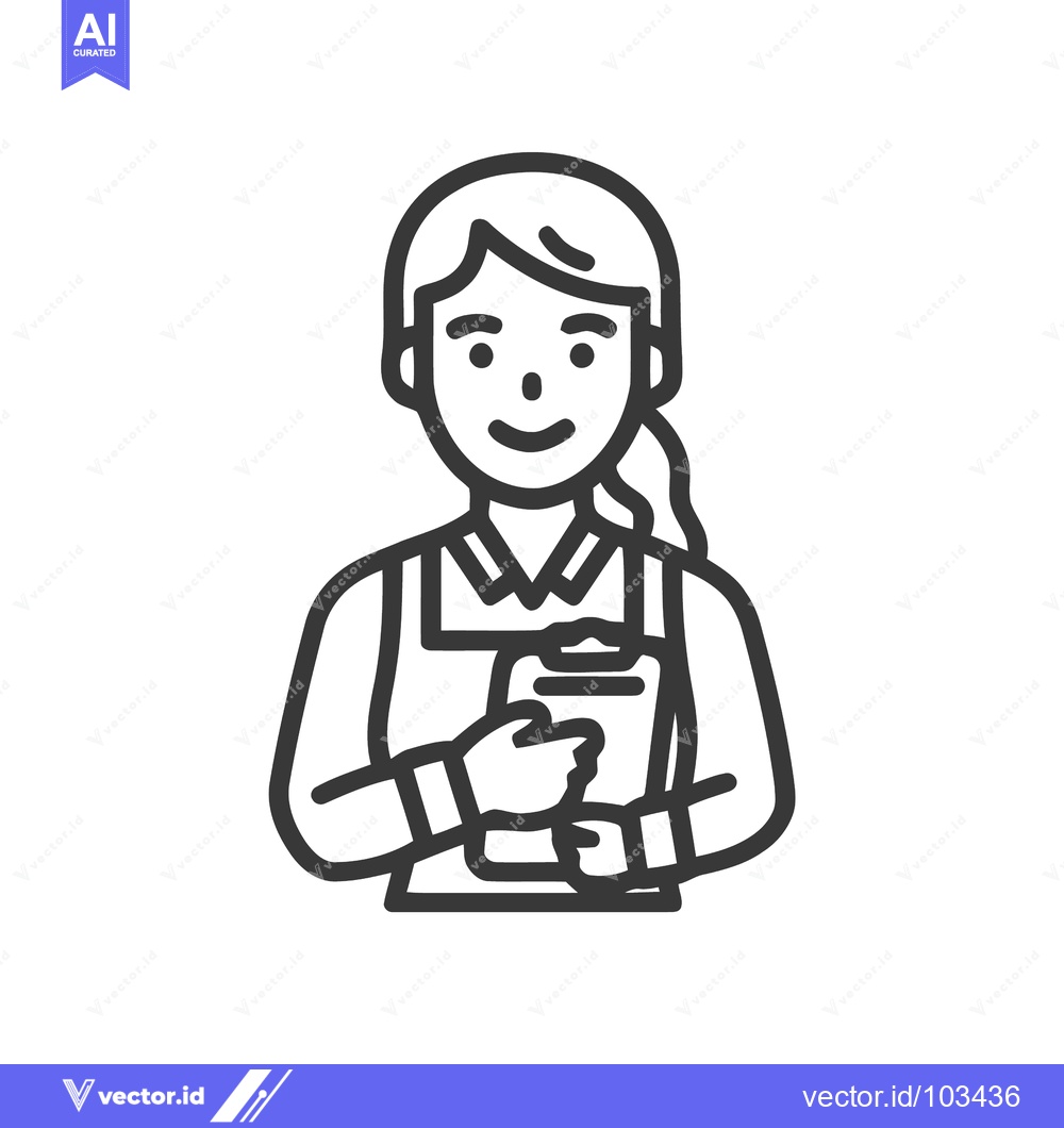 Premium Vector dari Smiling Female Worker with Clipboard, Professional Service Line Art Ic
