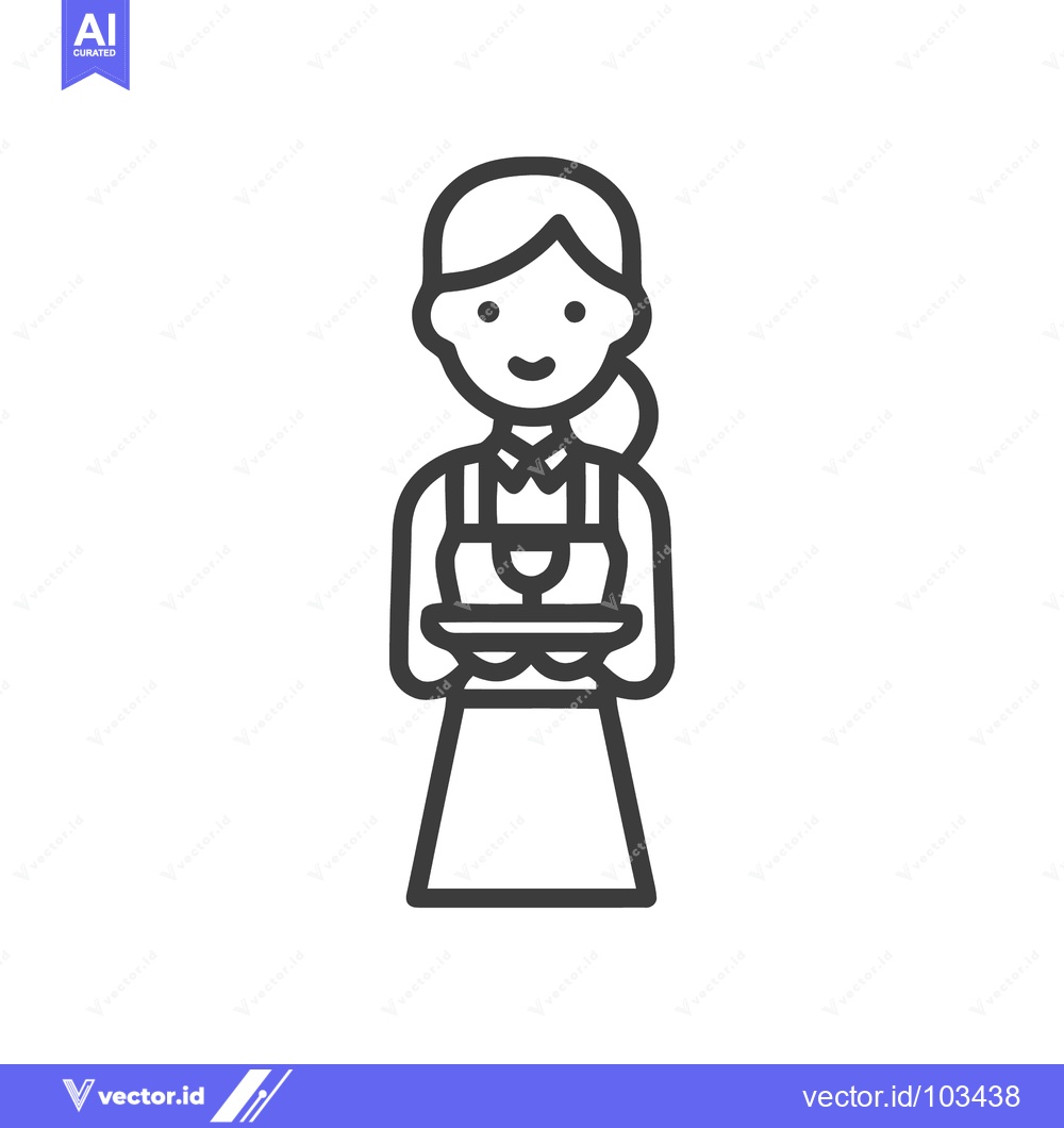 Premium Vector of Friendly Waitress in Apron Serving Wine, Minimalist Line Icon