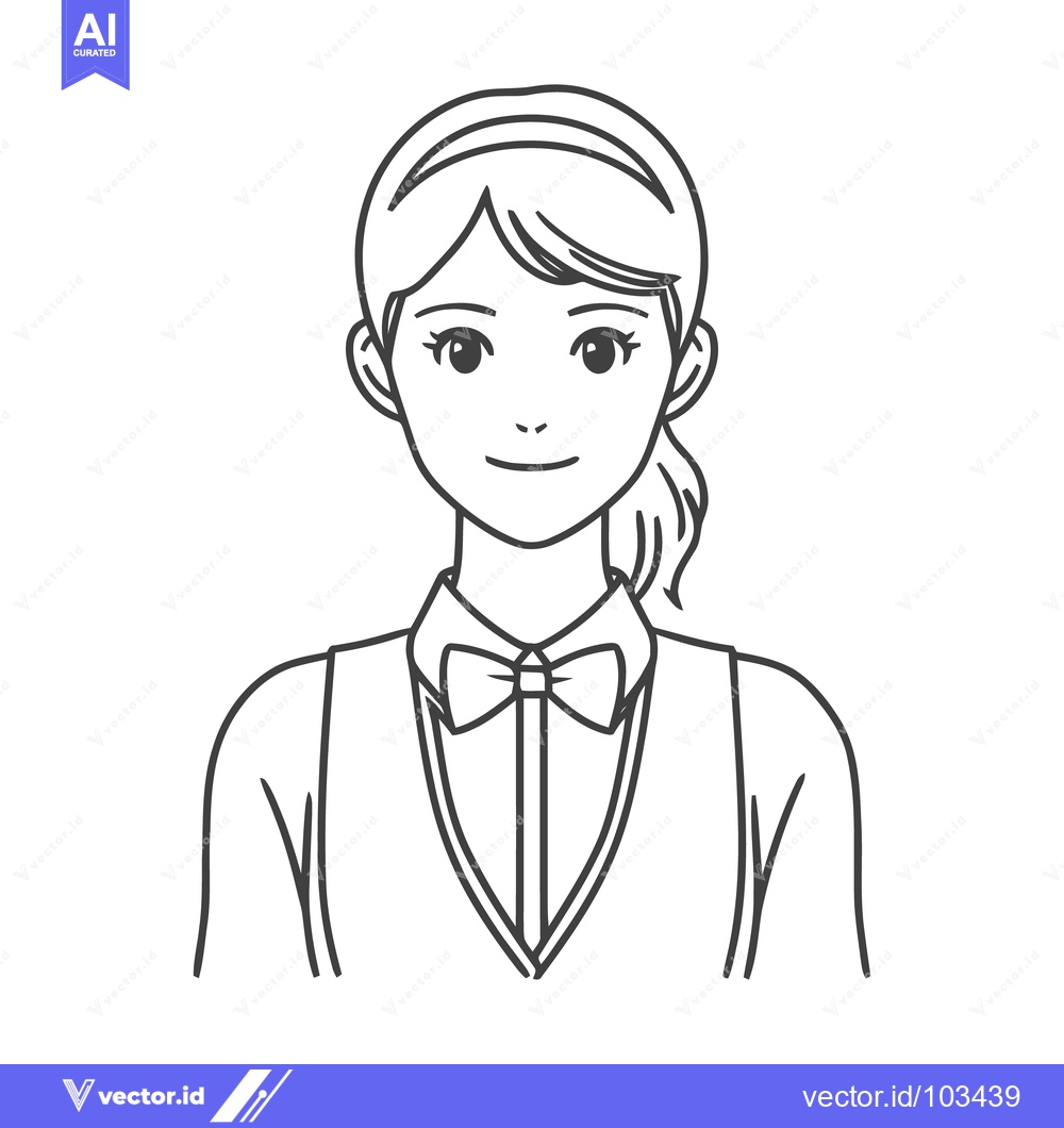 Premium Vector dari Welcoming Hostess in Bow Tie Uniform, a Minimalist Line Art Portrait