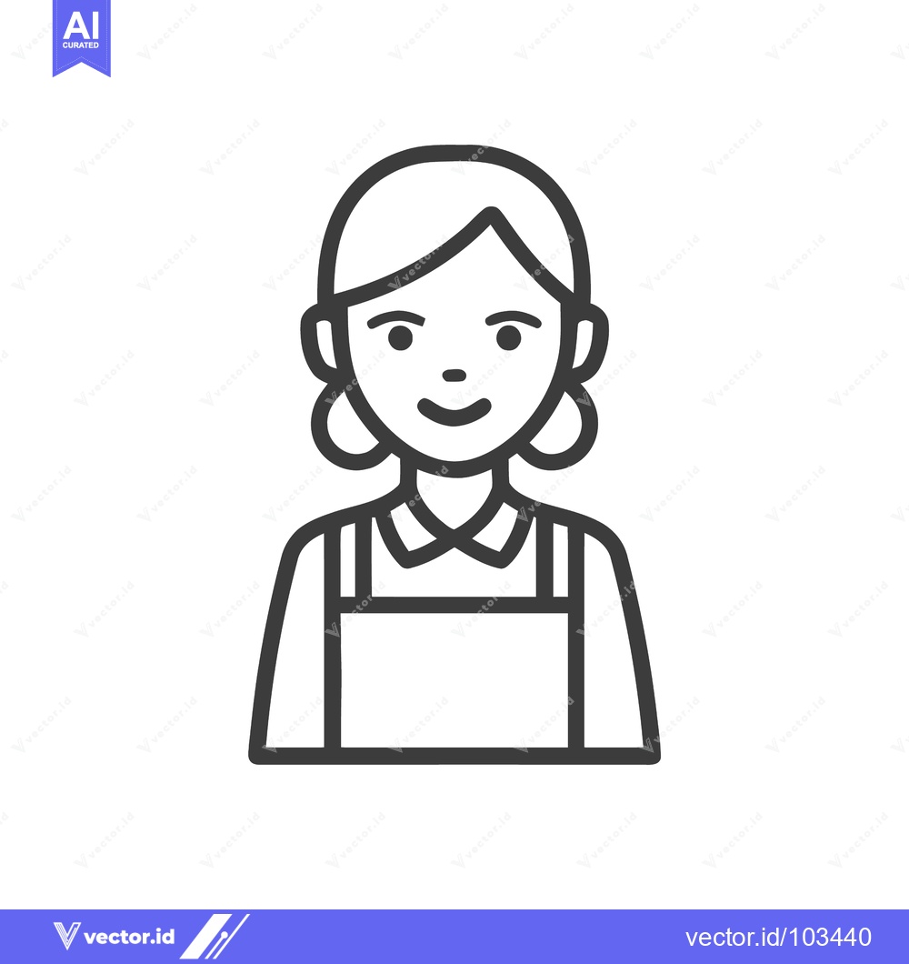 Premium Vector of Friendly Woman with Apron and Pigtails, Minimalist Line Art Icon