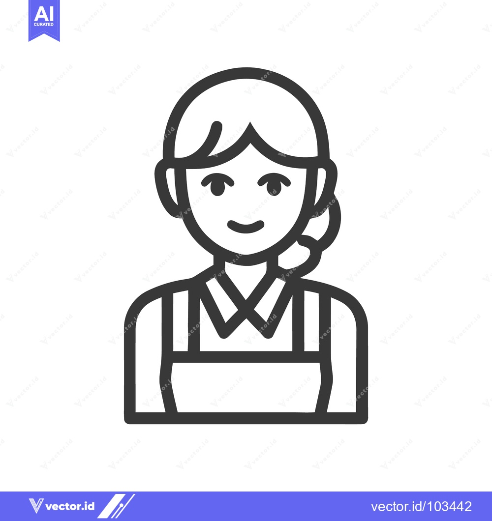 Premium Vector dari Friendly Female Worker with Apron and Ponytail, Minimalist Line Art Ic