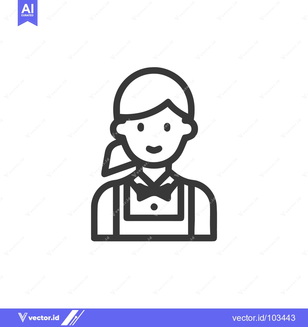 Premium Vector dari Clean Line Icon of a Friendly Waitress with Ponytail and Bow Tie