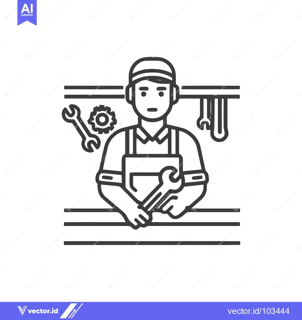 Premium Vector dari Workshop Professional: Line Art Icon of a Mechanic with Tools