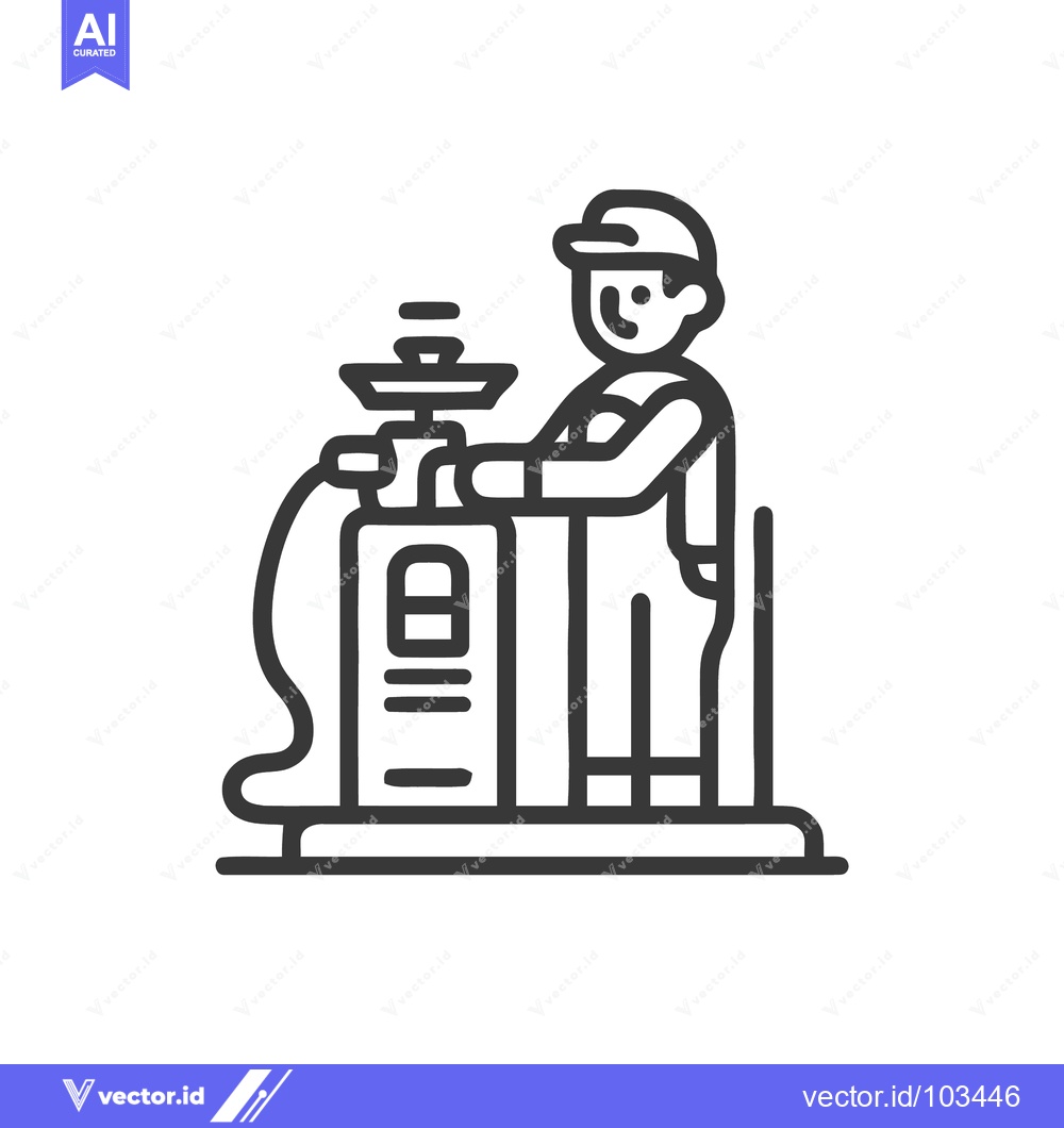 Premium Vector dari Friendly Worker Operating Industrial Equipment, Bold Line Art Icon