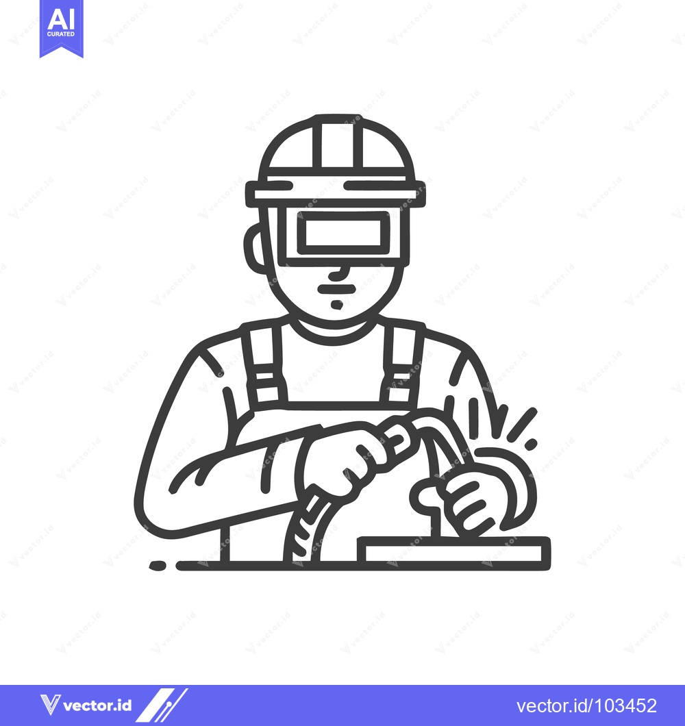 Premium Vector dari Bold Outline Icon of a Welder in Protective Gear Fusing Metal with a T