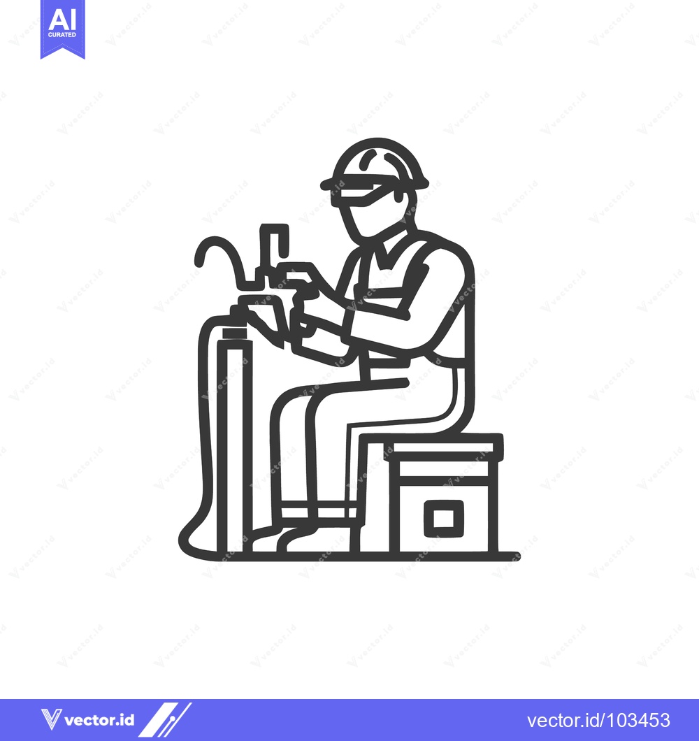 Premium Vector dari Bold Outline Icon of a Seated Welder with Helmet and Torch Working on