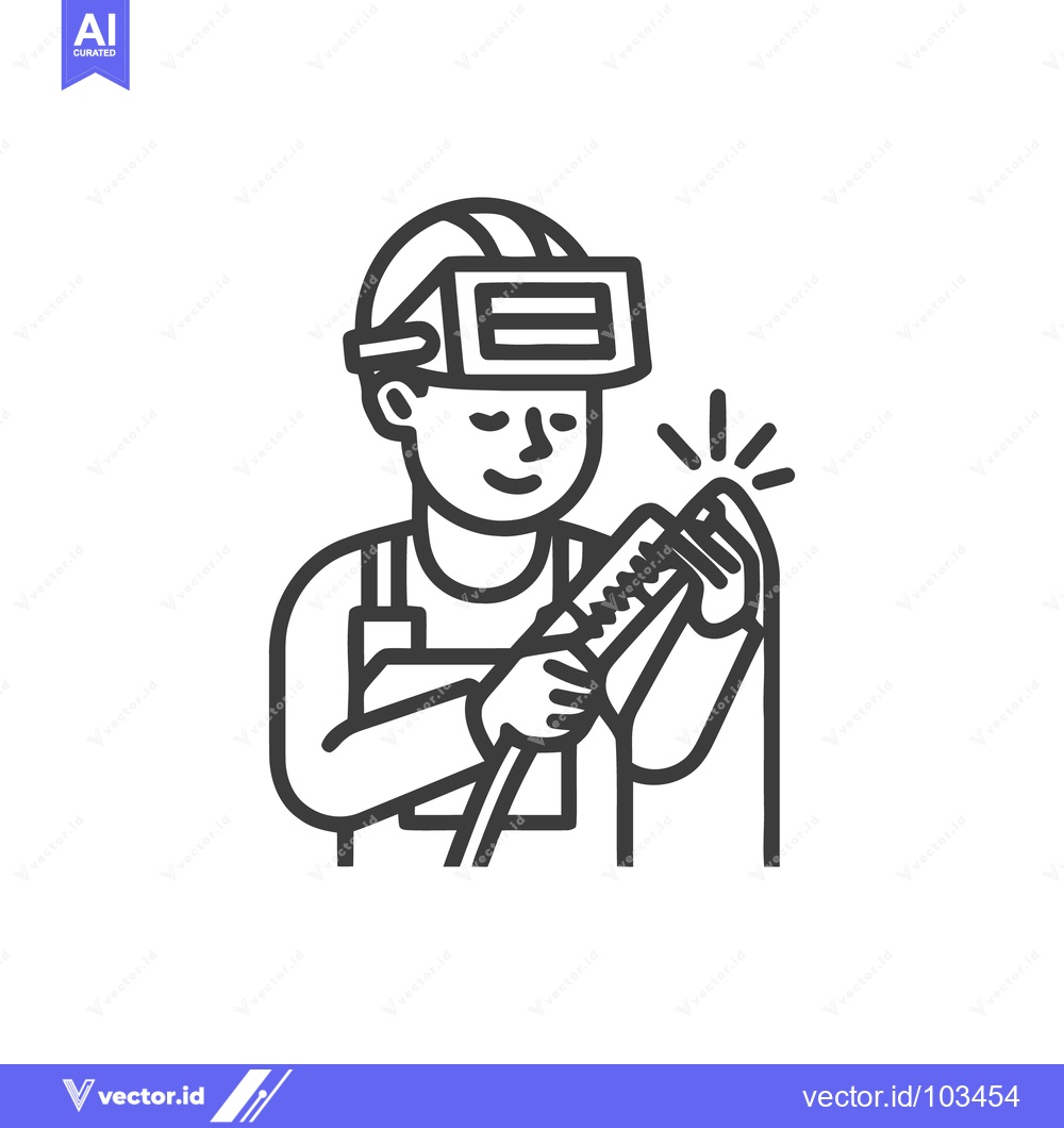 Premium Vector of Minimalist Line Art of a Content Welder with a Sparking Torch