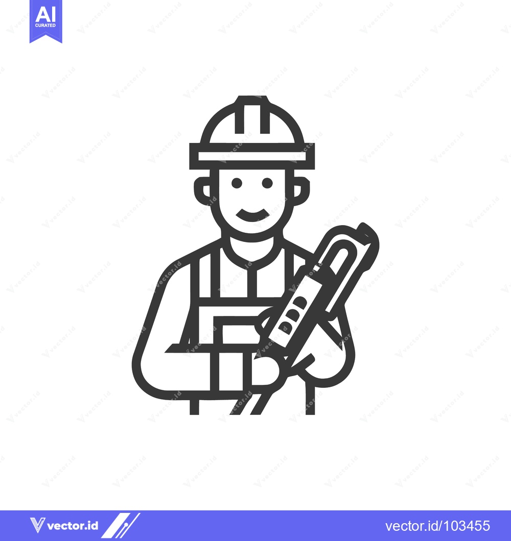 Premium Vector dari Monochrome Line Icon of a Happy Construction Worker with a Sealant Gun