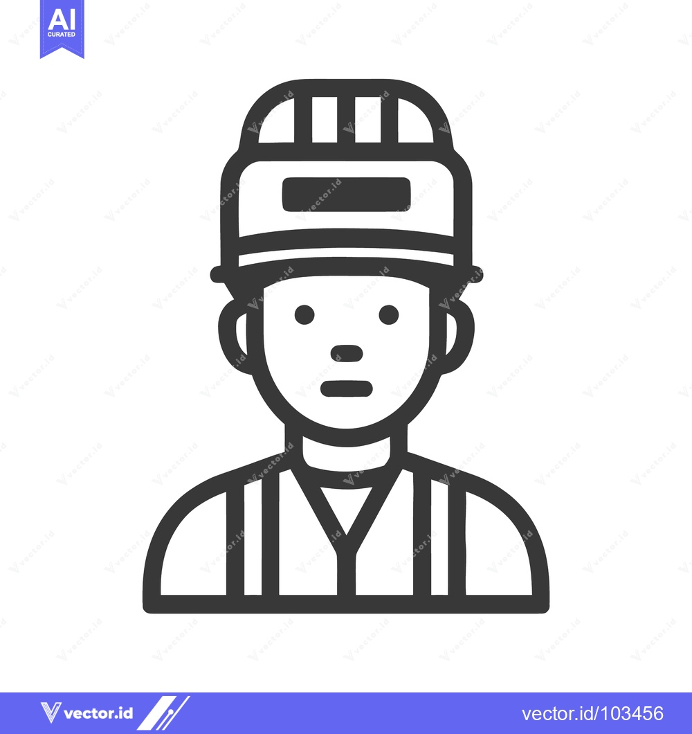 Premium Vector of Bold Outline Icon of a Male Worker in a Protective Hard Hat