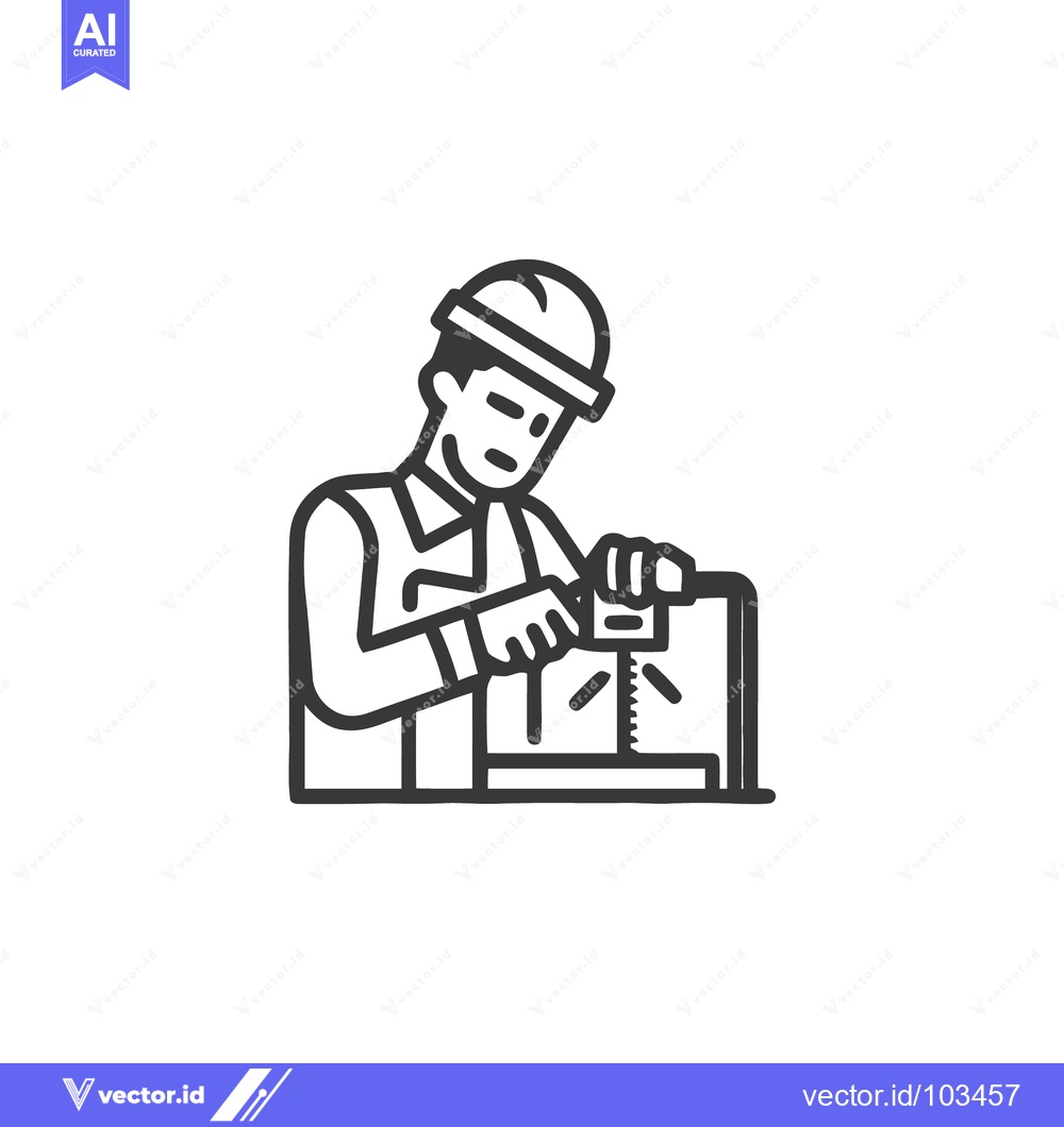 Premium Vector dari Minimalist line art icon of a worker in a hard hat operating a precisi