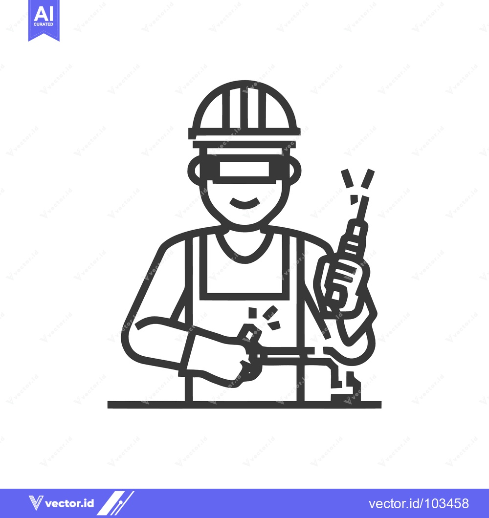 Premium Vector of Smiling Industrial Welder with Torch, Minimalist Line Art Icon