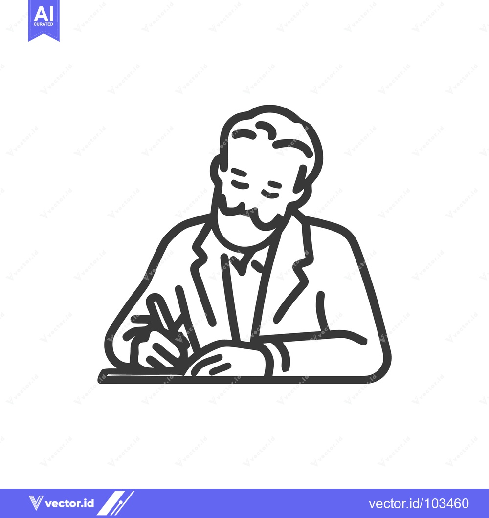 Premium Vector dari Elegant Line Art of a Bearded Scholar Writing at a Desk