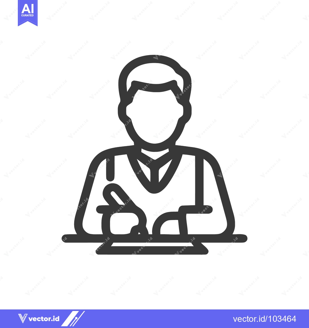 Premium Vector of Professional Man Writing at Desk, Minimalist Line Art Icon