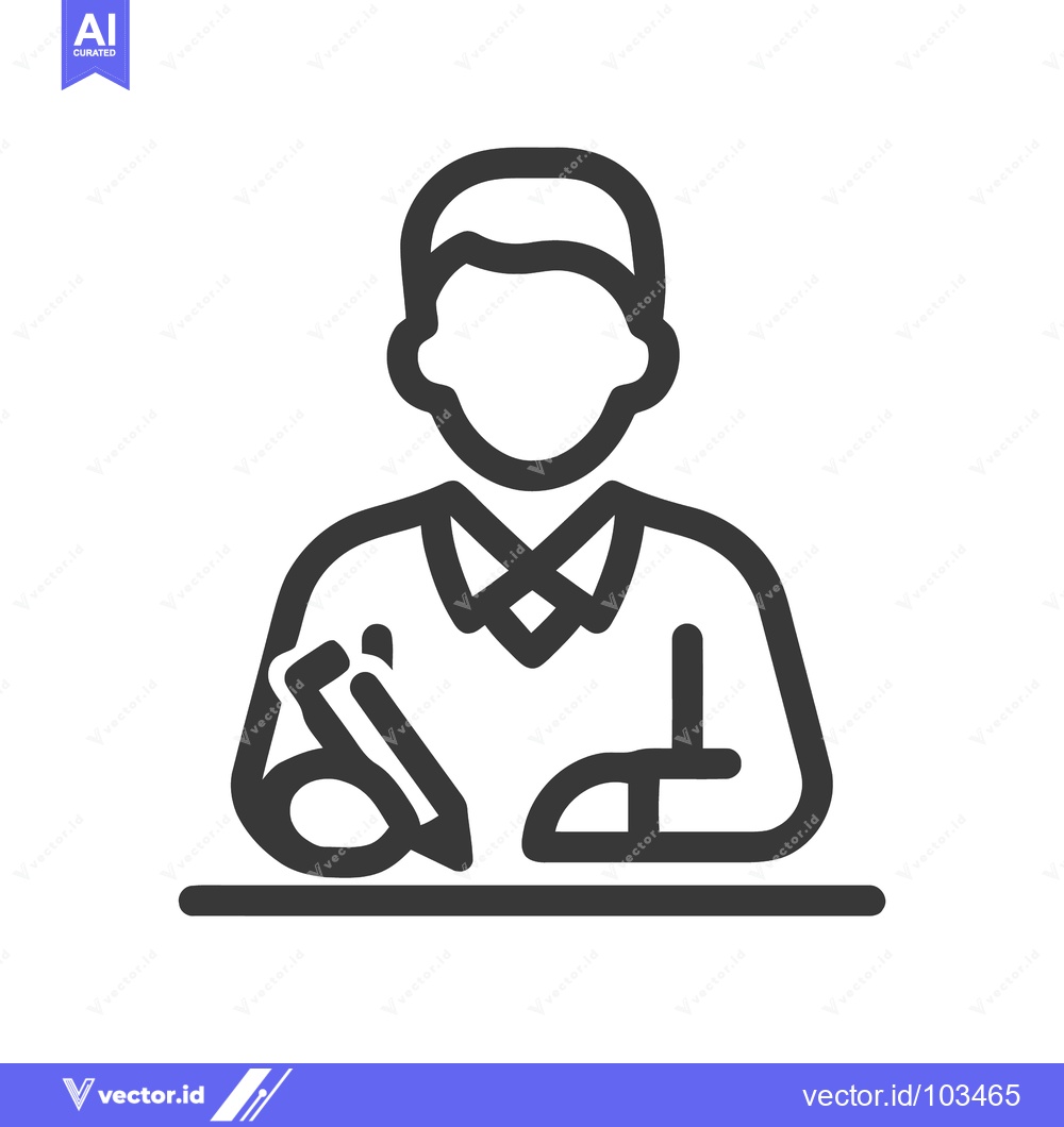 Premium Vector of Clean Outline Icon of a Focused Person Writing at a Desk