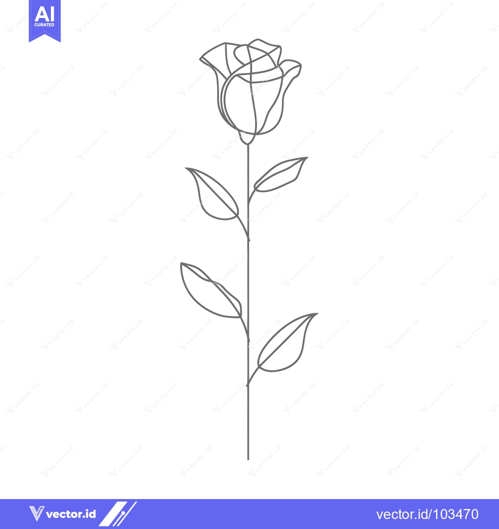 Premium Vector dari Single Line Drawing of a Rose with Stem and Leaves