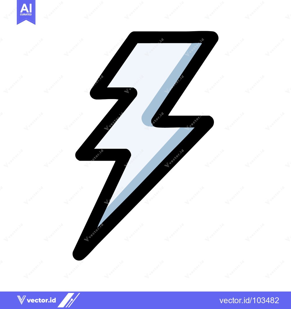 Premium Vector dari Stylized Lightning Bolt Icon: Bold Black Outline, Blue Fill, White Bac