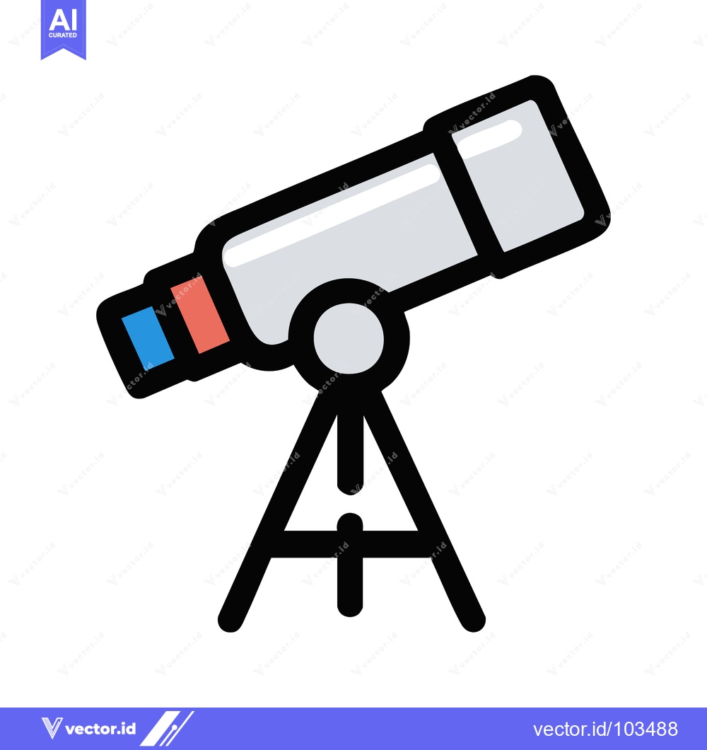 Premium Vector dari Stylized Flat Icon of a Refracting Telescope on a Tripod