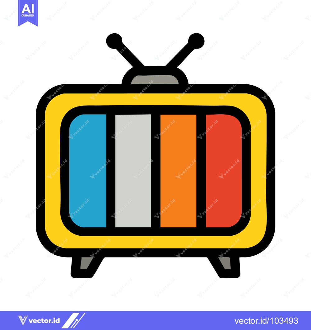 Premium Vector dari Boldly Outlined Retro Television Icon with Vibrant Color Bars