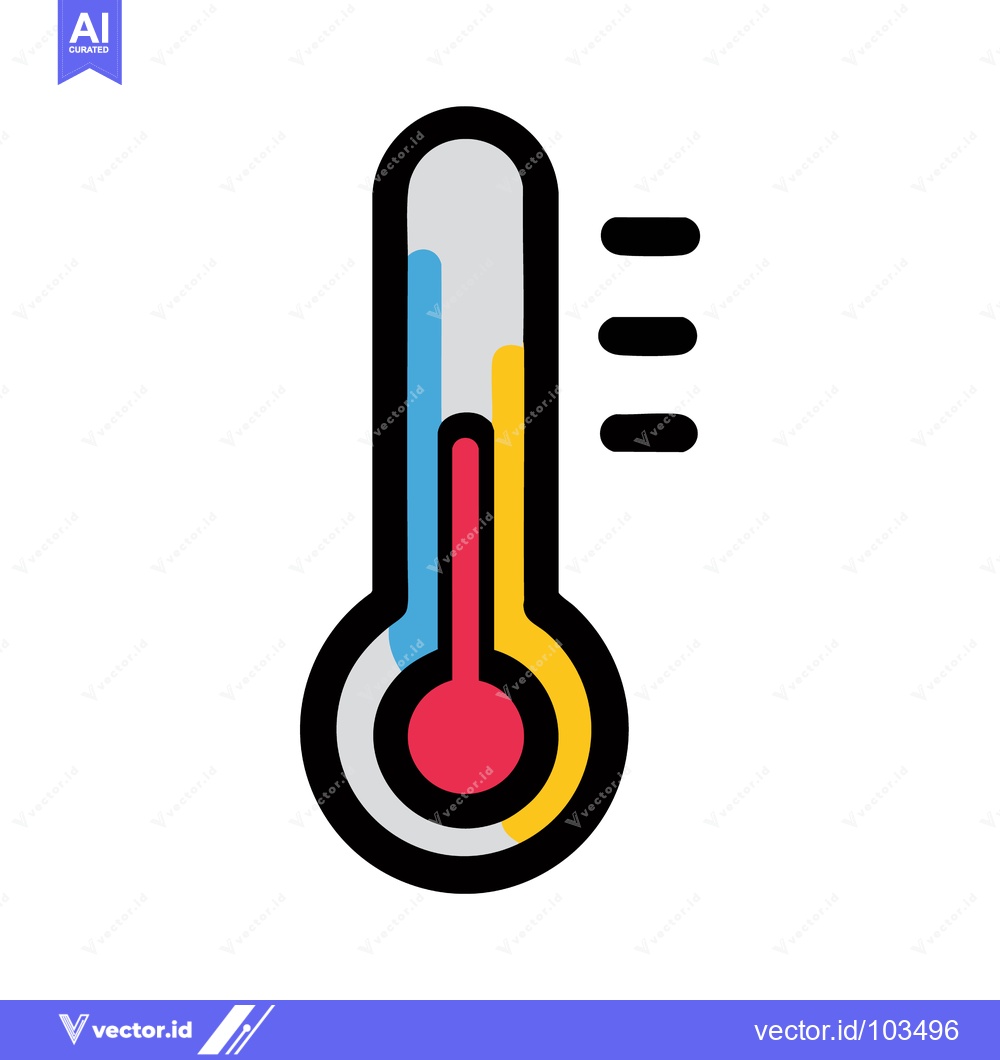 Premium Vector dari Boldly Outlined Thermometer Icon with Vibrant Color-Blocked Temperatur