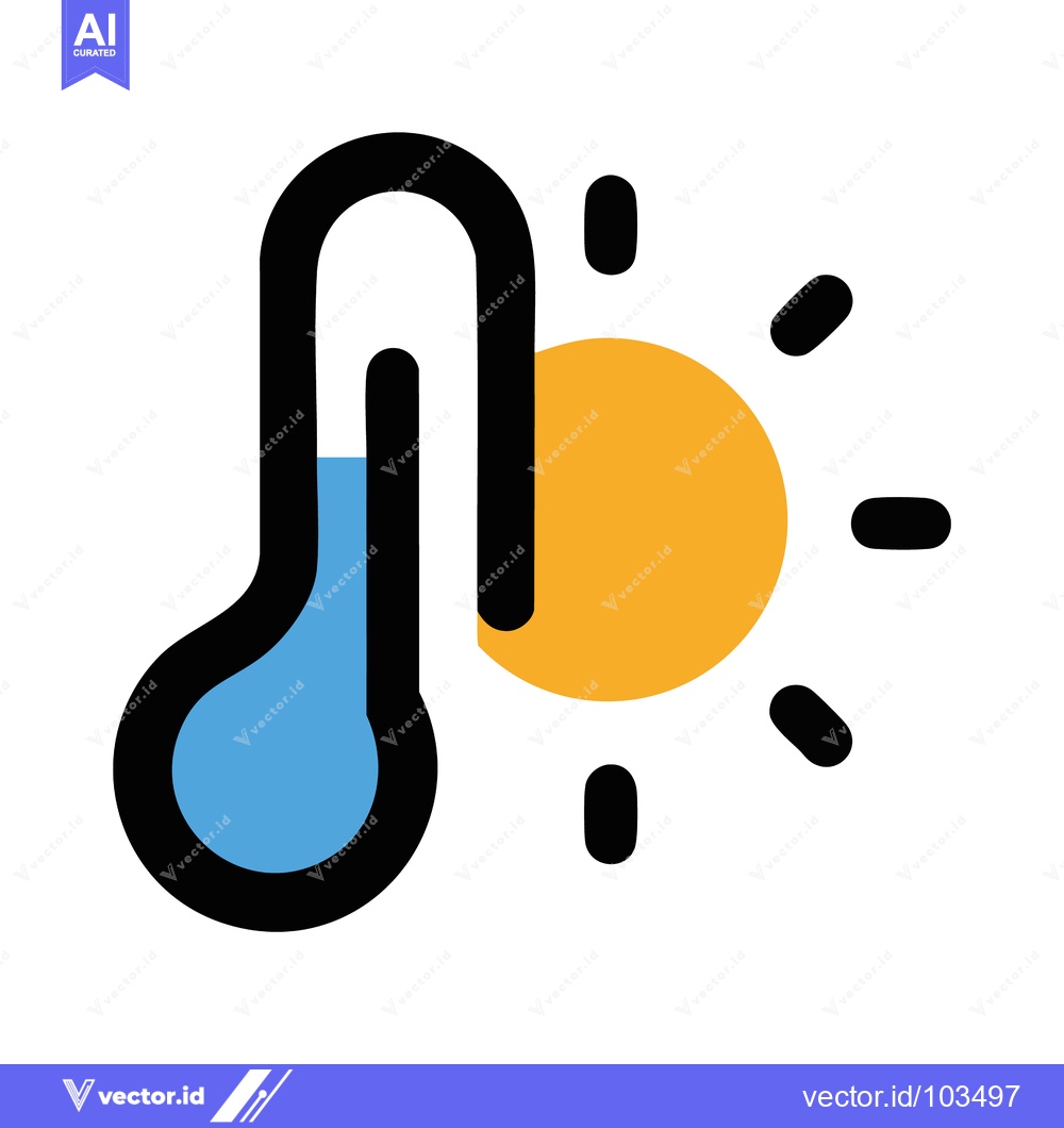 Premium Vector dari Hot Weather Icon: Thermometer and Sun Symbolizing High Temperatures