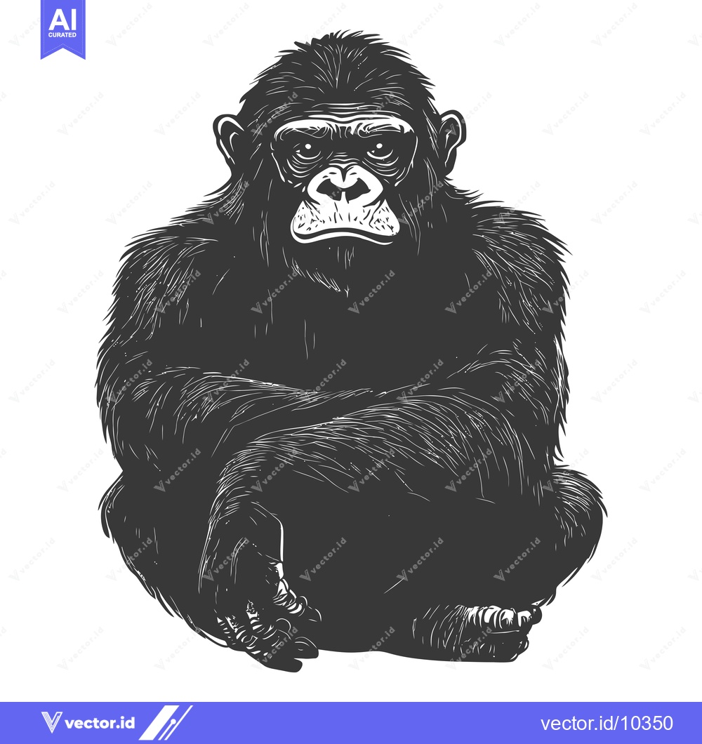 Premium Vector of A Black and White Illustration of a Sitting Gorilla
