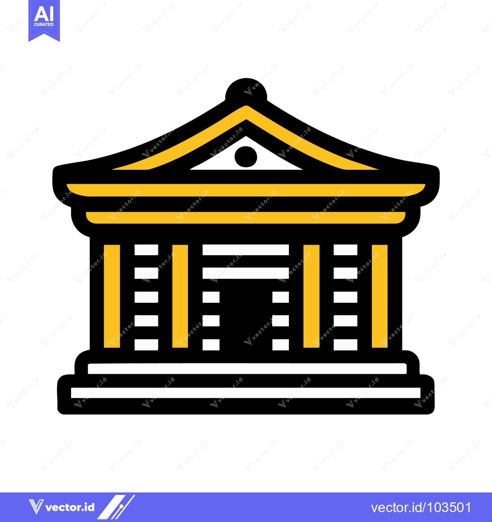 Premium Vector dari Stylized Asian Temple Icon with Bold Black Outline and Golden Accents