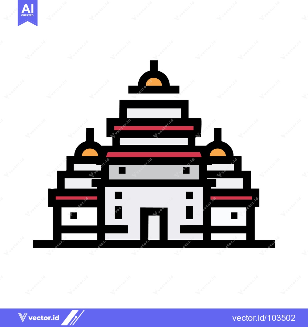 Premium Vector dari Grand Asian Temple Icon with Symmetrical Tiers and Golden Finials