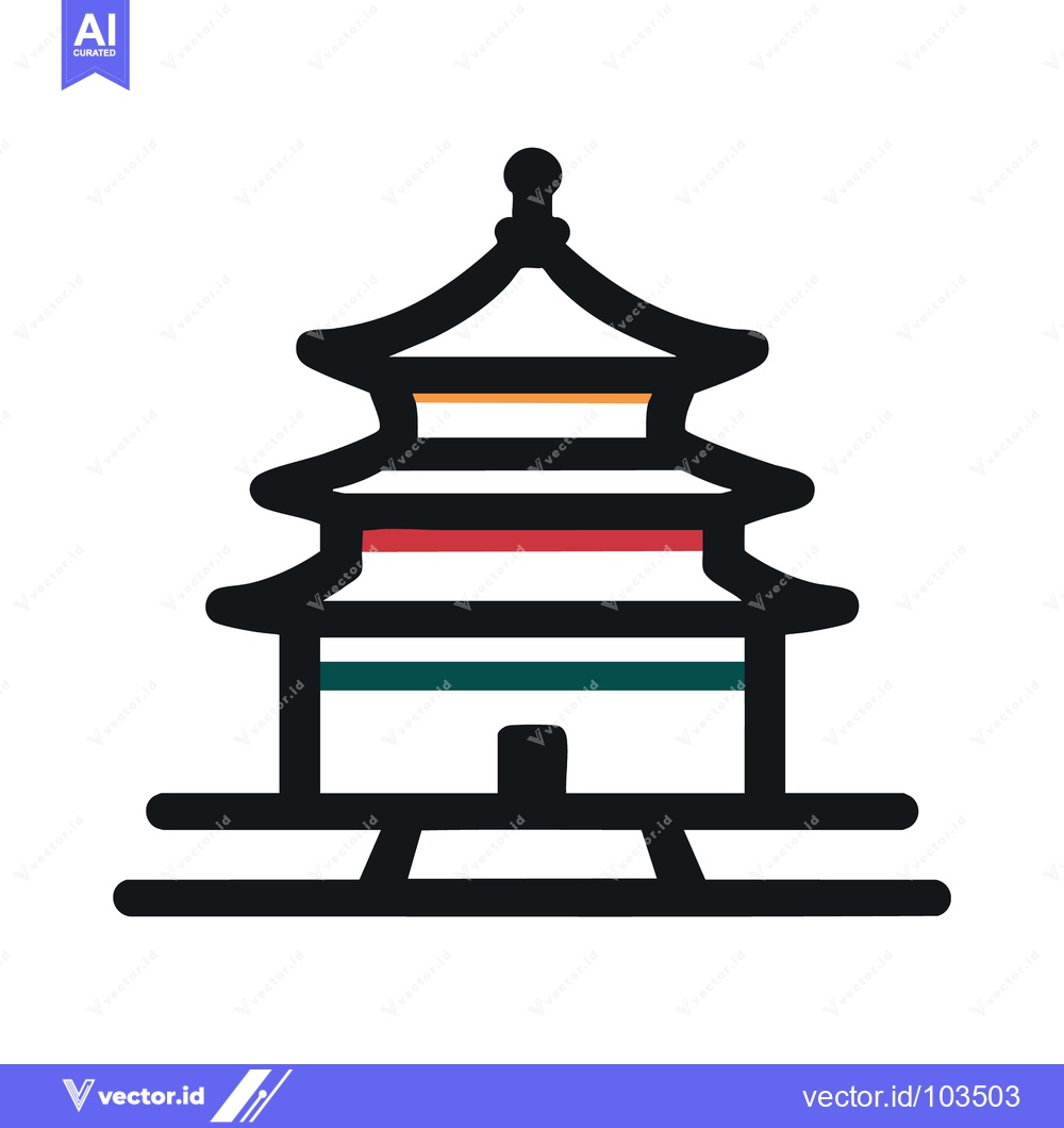 Premium Vector dari Bold Outline Pagoda Icon with Modern Colorful Accents