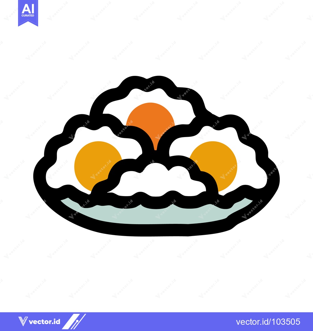 Premium Vector dari Bold Outline Illustration of Three Wavy Fried Eggs on a Plate