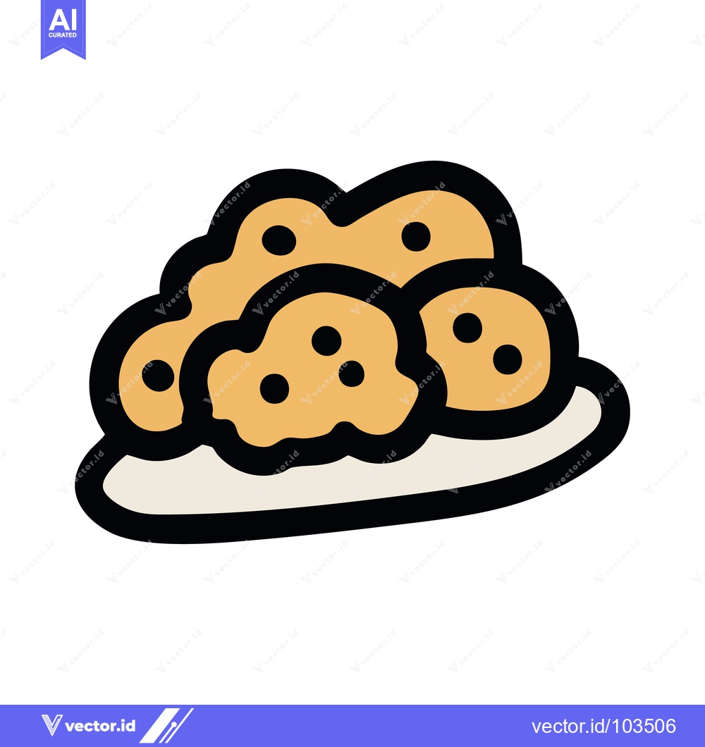 Premium Vector dari Stylized Illustration of Golden Fried Food on a Plate with Bold Outlin