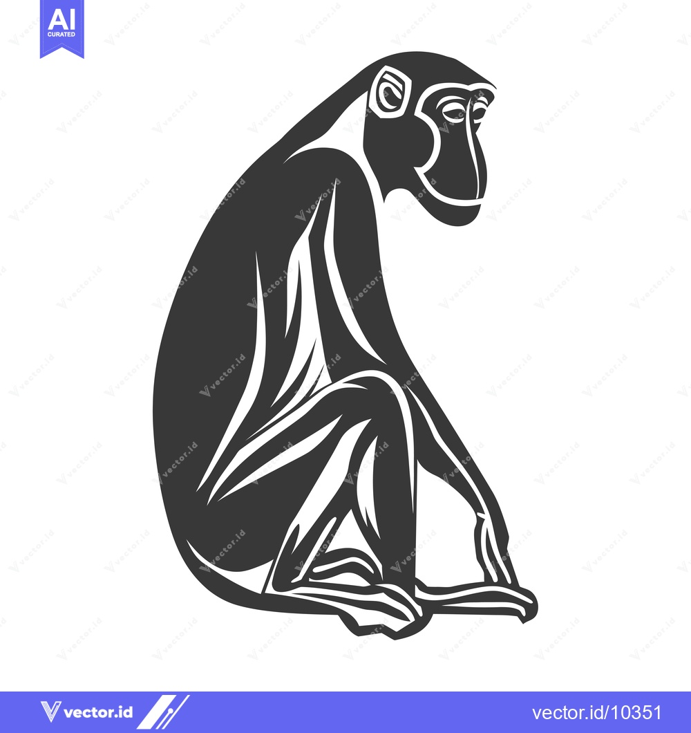 Premium Vector of A Black and White Illustration of a Sitting Monkey