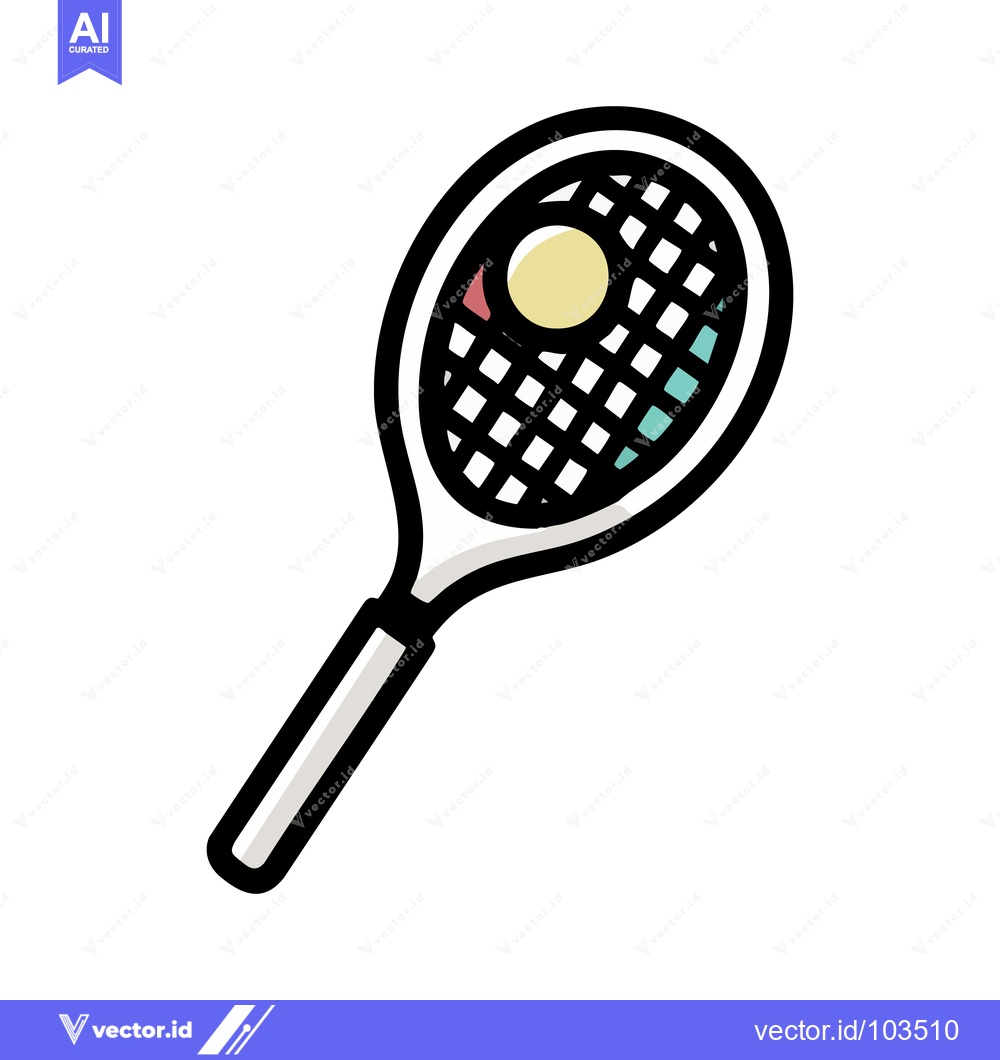 Premium Vector dari Bold Outline Tennis Racket and Ball Icon with Pastel Color Pops