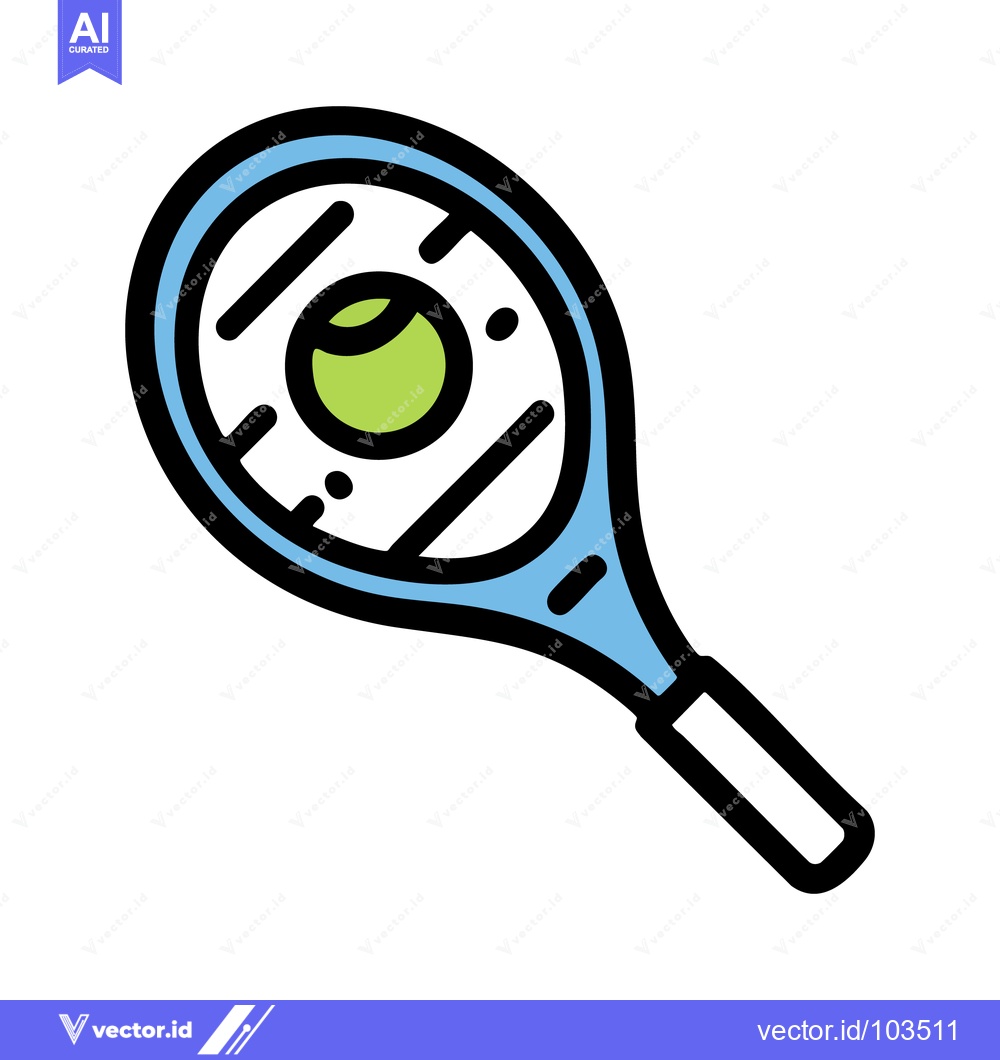 Premium Vector dari Bold Outline Tennis Racket and Ball Icon with Blue and Green Accents