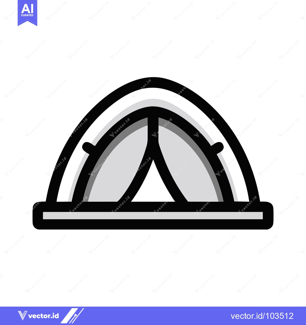 Premium Vector dari Sleek Dome Tent Icon with Bold Black Outlines and Grayscale Shading fo