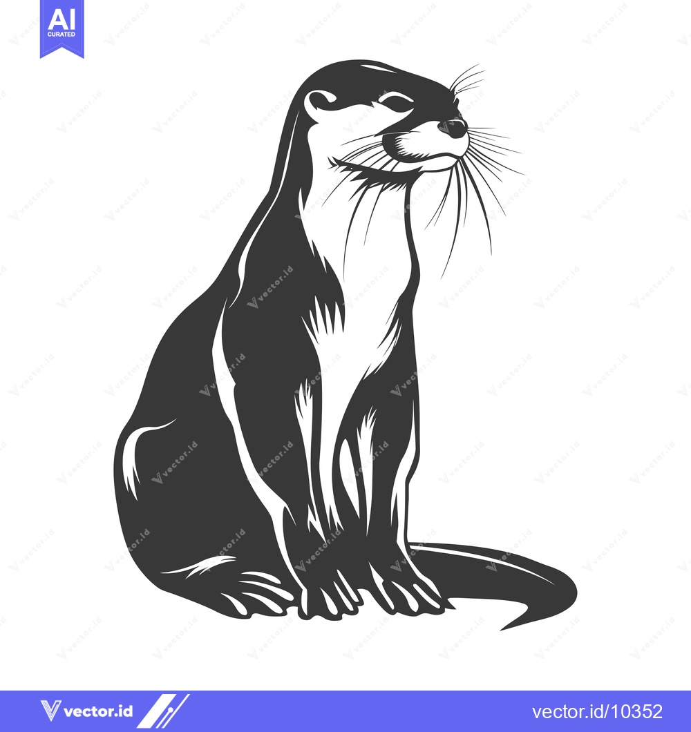 Premium Vector dari A Black and White Illustration of a Sitting Otter