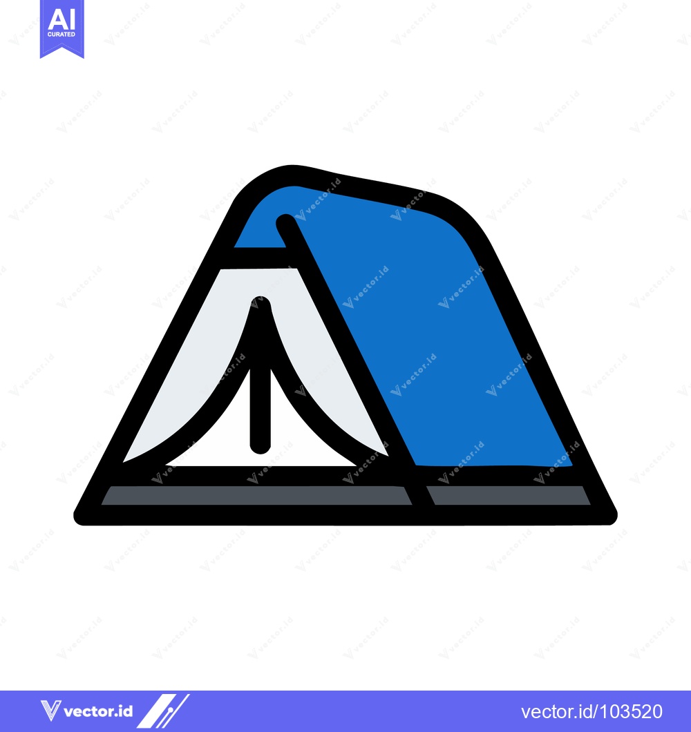 Premium Vector of Simple Blue and White Camping Tent Icon with Black Outline