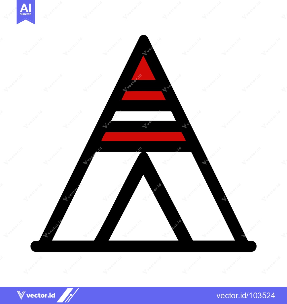 Premium Vector dari Stylized Tent Icon with Red Accents, Black Outline on White Background