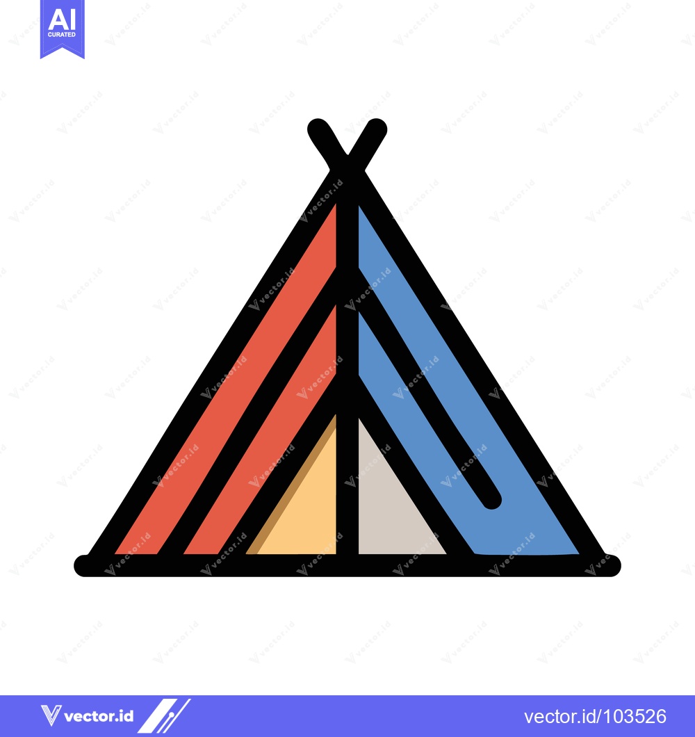 Premium Vector of Stylized Teepee Icon with Geometric Color Blocking and Bold Black Outl