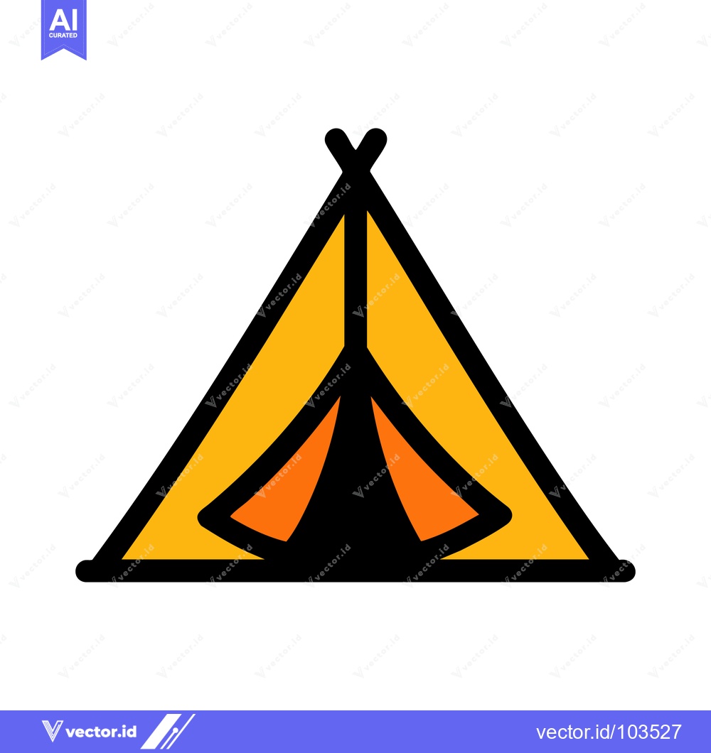 Premium Vector of Vibrant Yellow and Orange Camping Tent Icon with Bold Black Outline, A