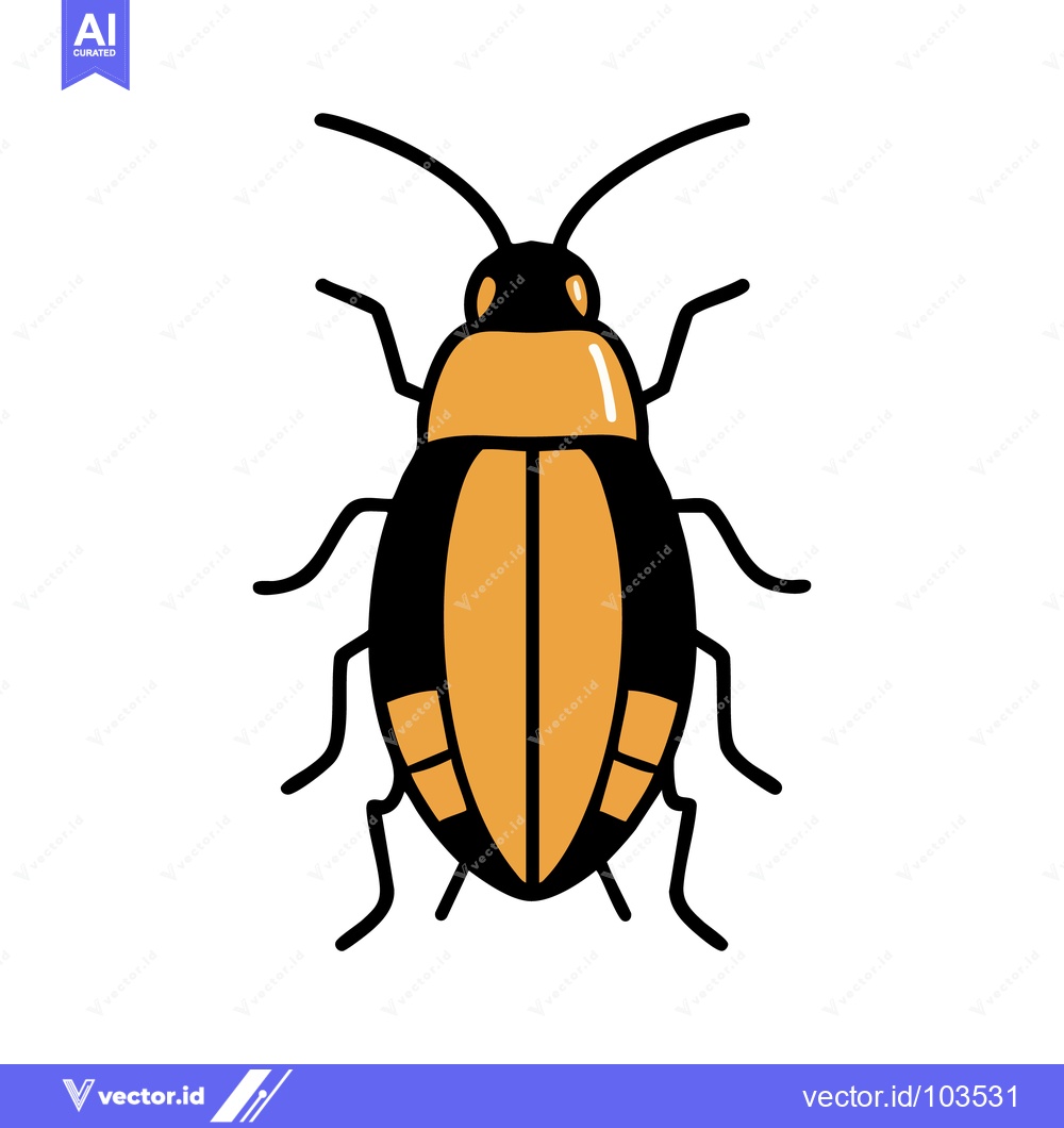 Premium Vector dari Boldly Outlined Orange and Black Beetle Illustration, Symmetrical Desi