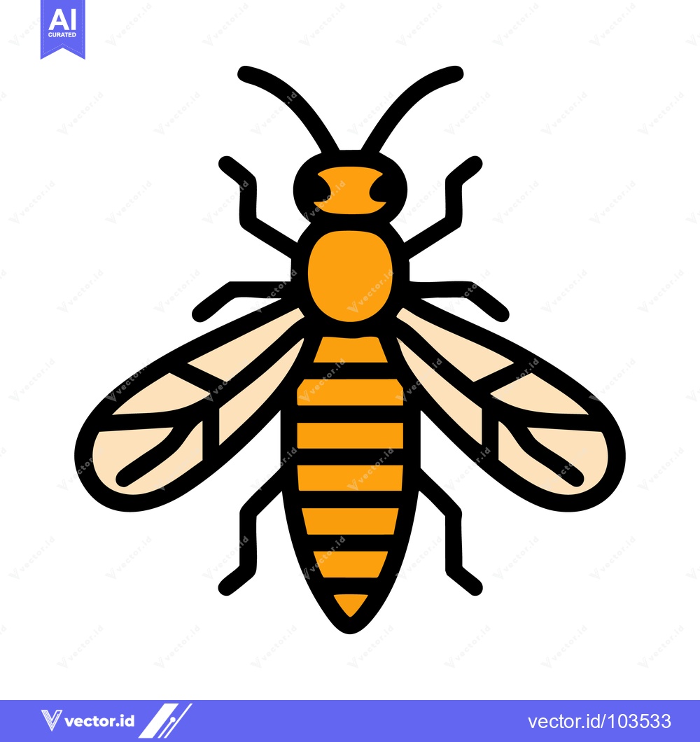 Premium Vector dari Vibrant Honey Bee Icon with Bold Black Outline and Orange Stripes, Iso