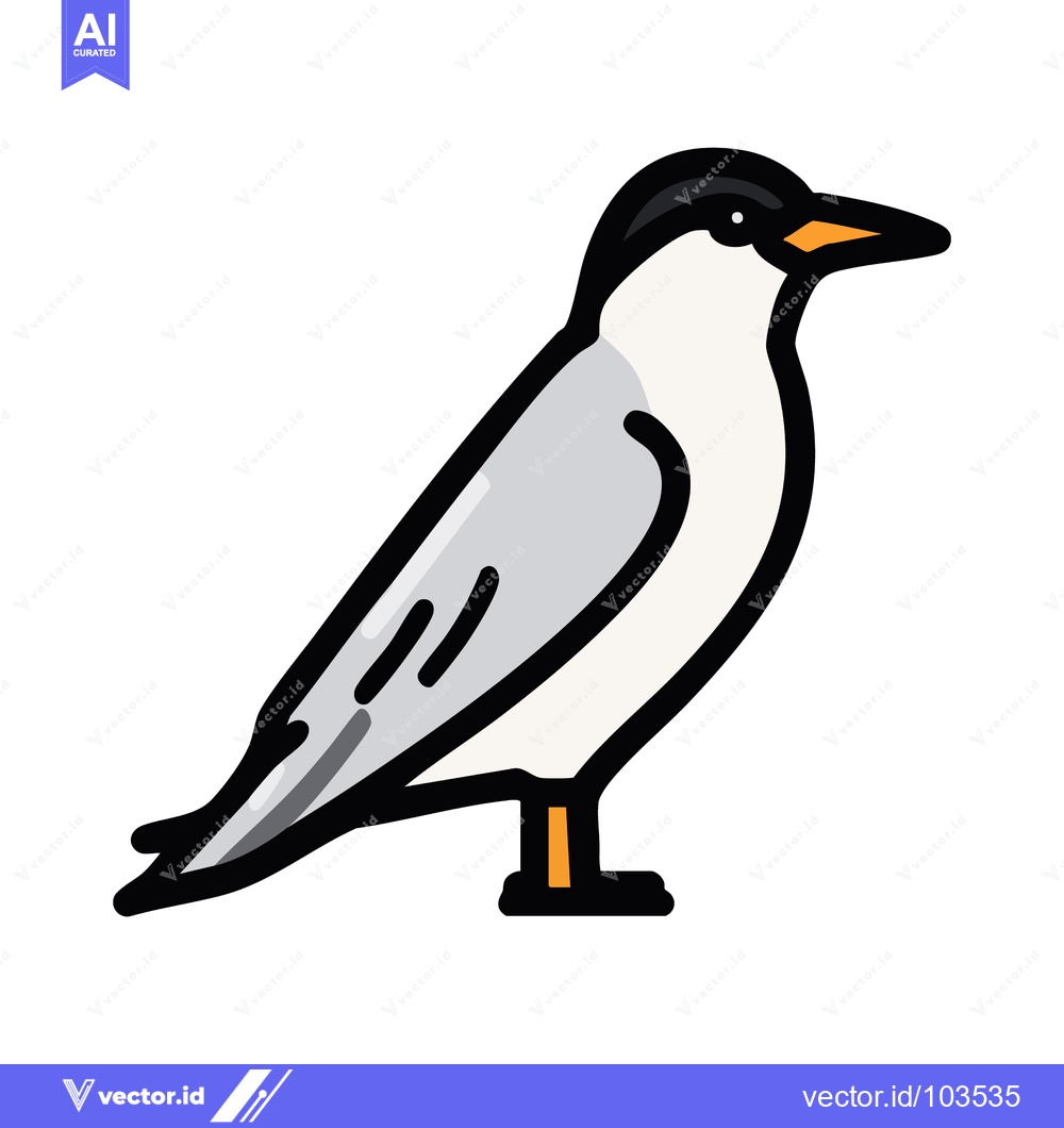 Premium Vector of Modern Tern Seabird Icon with Bold Black Outline and Minimalist Colors