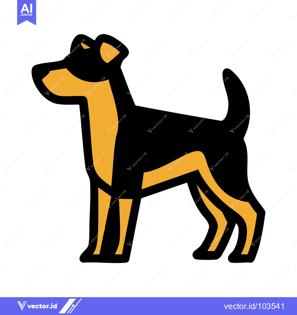 Premium Vector dari Bold Graphic Black and Tan Dog Vector Icon Standing Alertly, Clean Whi