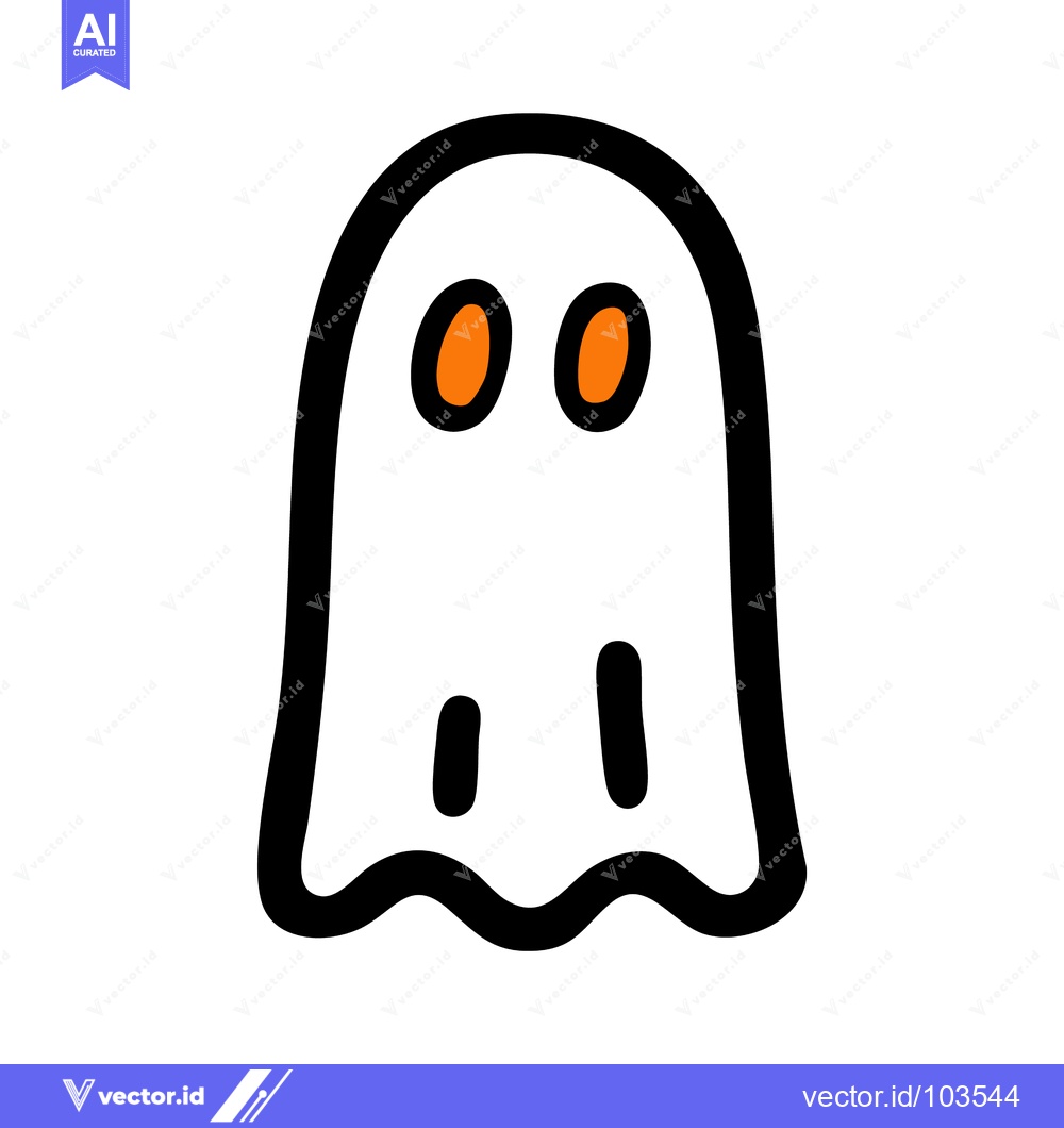 Premium Vector of Cartoon Ghost with Orange Eyes and Black Outline for Halloween