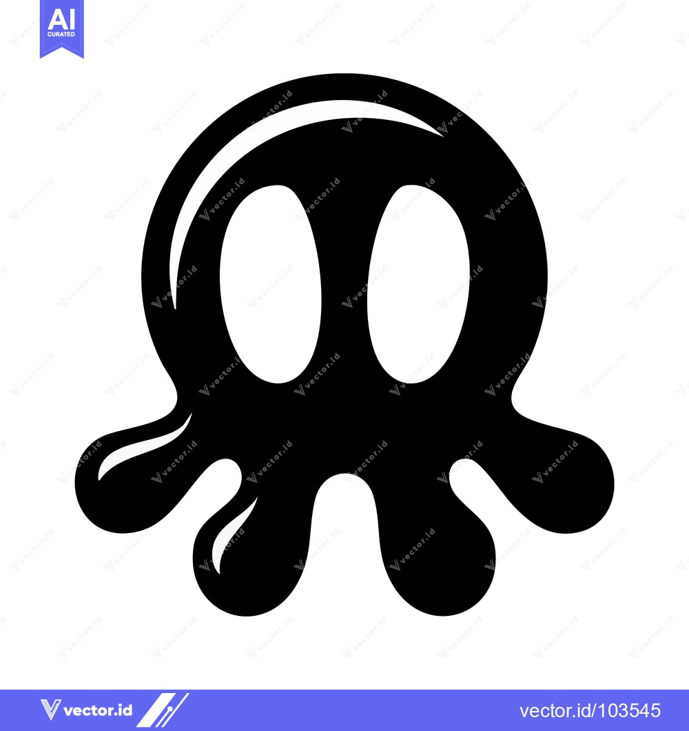 Premium Vector of Playful Black Ink Octopus Character with Large Expressive Eyes