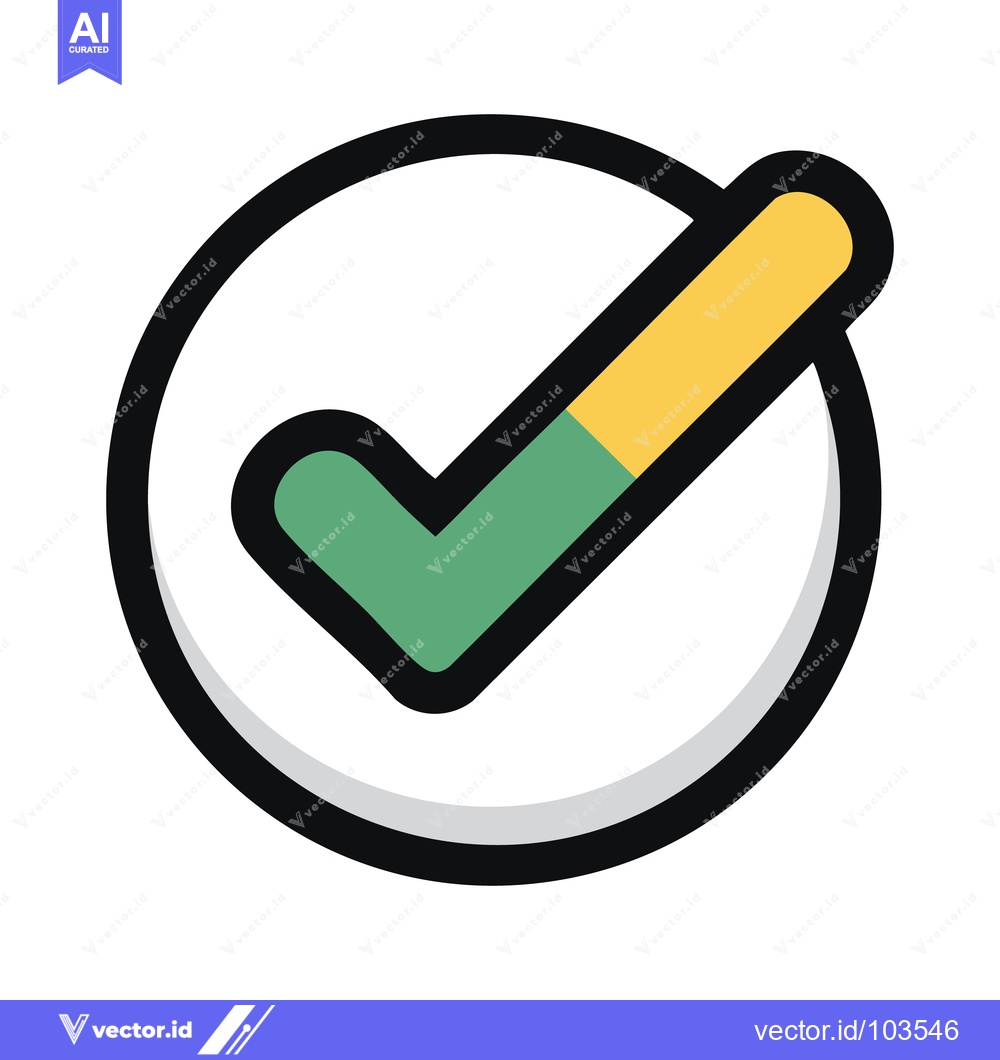 Premium Vector dari Bold Green and Yellow Checkmark Icon in a Black Circled Frame