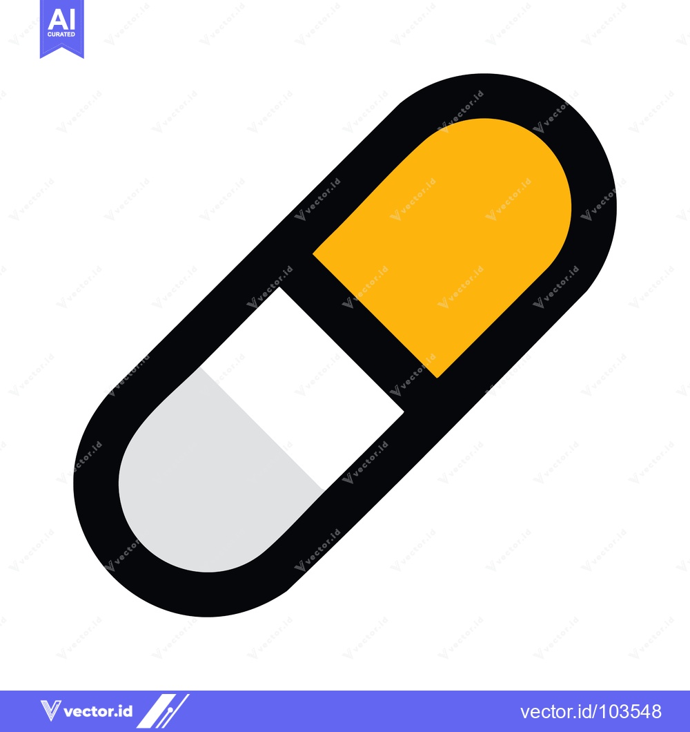 Premium Vector dari Bold Capsule Icon: Modern Medicine Symbol with Black Outline, White Ba